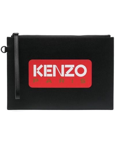 KENZO Logo Leather Clutch Bag - Black