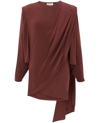 Saint Laurent Draped Wool Mini Dress - Red