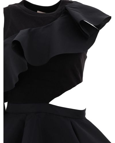 Alexander McQueen Cotton Ruffled Asymmetric Top - Black
