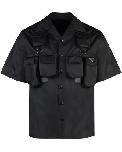 Prada Re-nylon Brand-plaque Oversized-fit Recycled-nylon Shirt X - Black