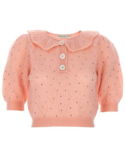Alessandra Rich Rhinestone Sweater Sweater, Cardigans - Pink