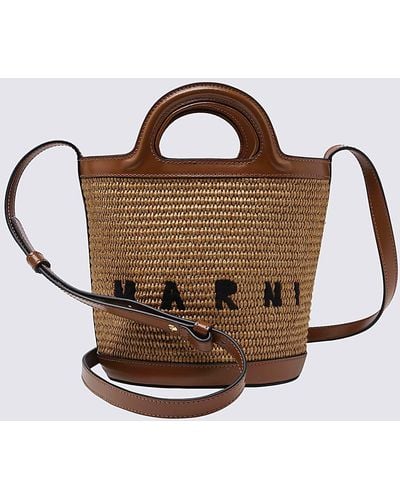 Marni Brown Raffia And Leather Tropicalia Mini Bucket Bag