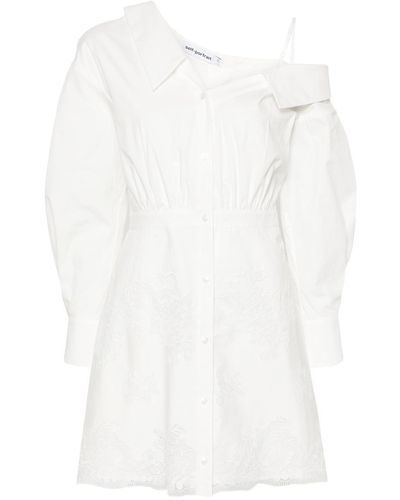 Self-Portrait Cotton Lace Hem Mini Dress - White
