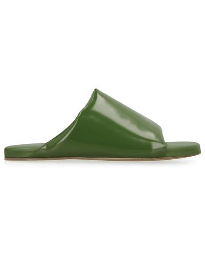 Bottega Veneta Cushion Leather Flat Sandals - Green