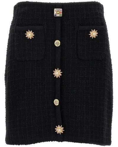Self-Portrait ' Jewel Button Knit Mini' Skirt - Black