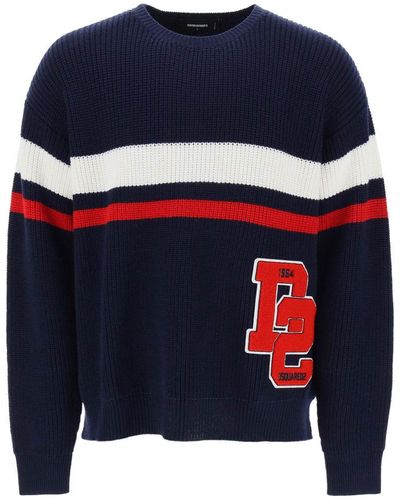 DSquared² Wool Jumper With Varsity Patch - Blue
