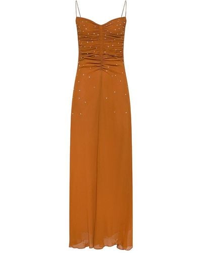 Forte Forte Long Silk Dress With Lurex Texture - Brown