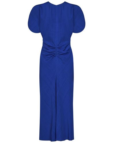 Victoria Beckham Gathered Waist Midi Dress Midi Dress - Blue