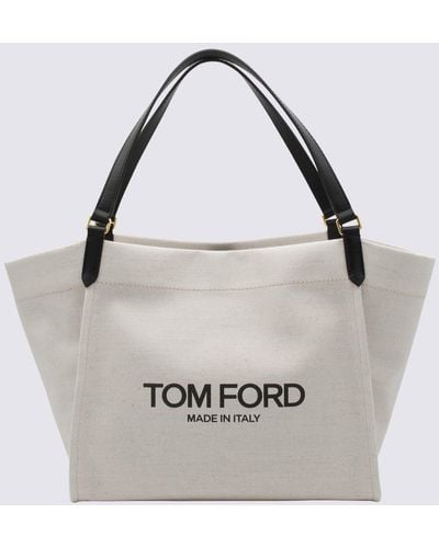 Tom Ford Rope And Black Canvas And Leather Large Tote Bag - White