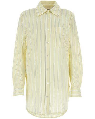 Bottega Veneta Embroidered Cotton Blend Oversize Shirt - Yellow