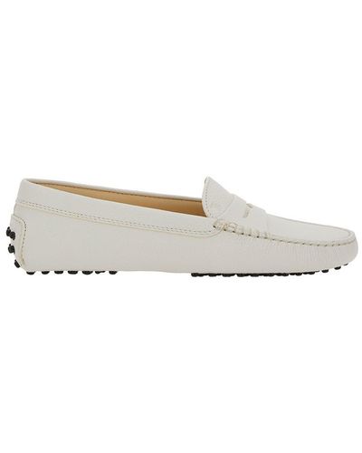 Tod's White Gommino Loafers In Grained Leather Woman