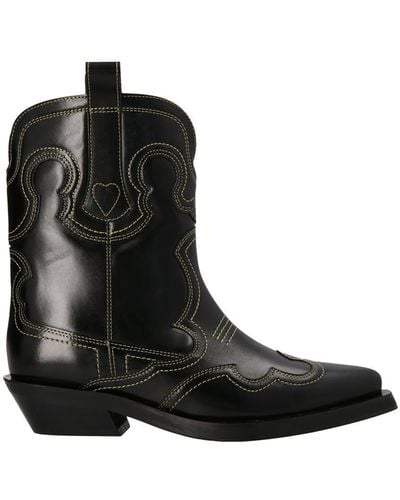 Ganni Low Shaft Western Boots - Black