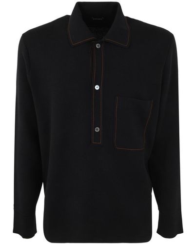 Zegna Long Sleeve Wool & Silk Polo - Black