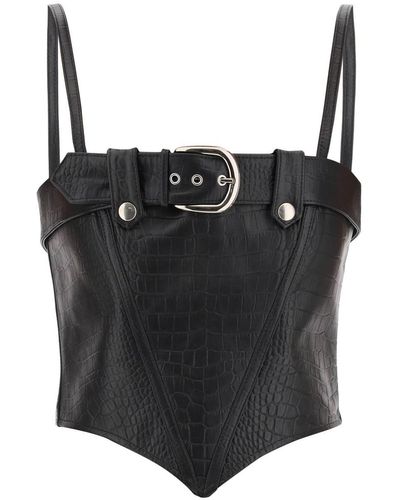 Alessandra Rich Croco-print Leather Bustier Top - Black