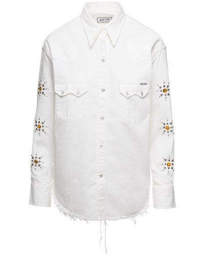 Washington DEE-CEE U.S.A. White Denim Shirt With Stud Embellishment In Cotton Woman