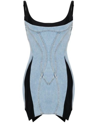 Mugler Paneled Slim-fit Stretch-denim Mini Dress - Blue