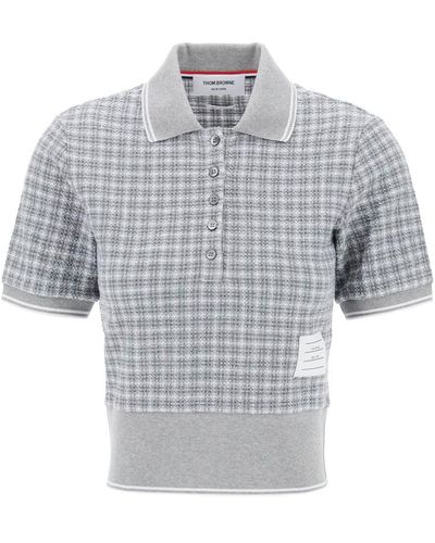 Thom Browne Check Tweed Polo Shirt - Grey