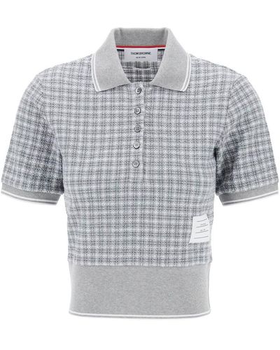 Thom Browne Check Tweed Polo Shirt - Gray
