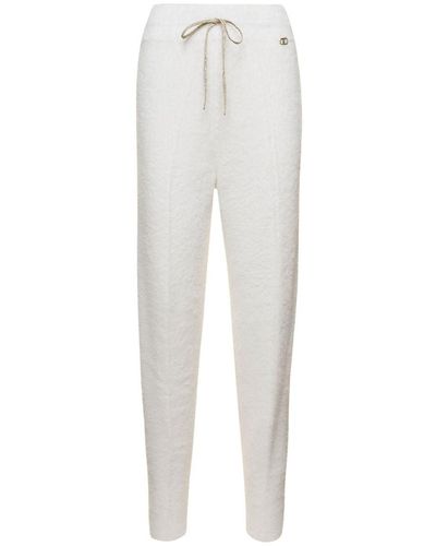 Twin Set White Jogger Pants With Logo Patch In Brushed Polyamide Woman