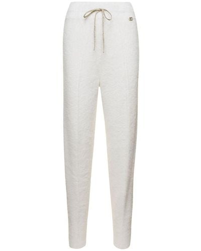 Twin Set White Jogger Trousers With Logo Patch In Brushed Polyamide Woman