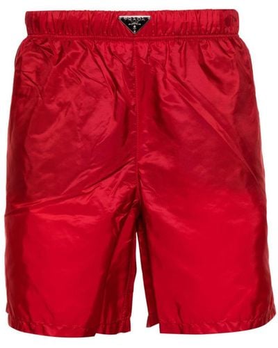 Prada Enamel-logo Swim Shorts - Red