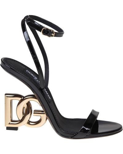 Dolce & Gabbana Patent Sandals With Dg Heel - Black