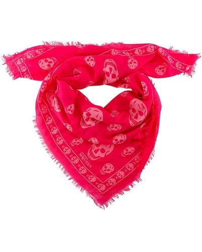 Alexander McQueen Frayed Profile Printed Scarves - Pink