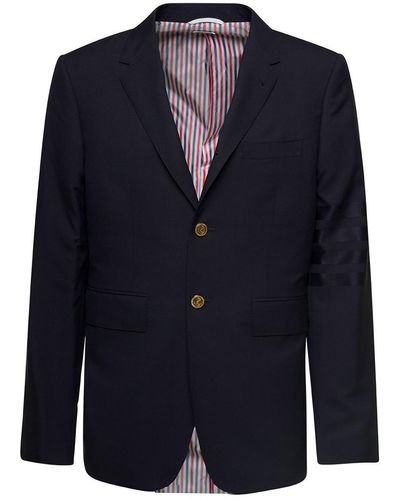 Thom Browne Fit 1 Sb S/c (classic) In Engineered 4 Bar Plain Weave Suiting - Blue