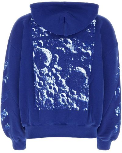Off-White c/o Virgil Abloh Moon Printed Hooded Cotton Sweatshirt - Blue