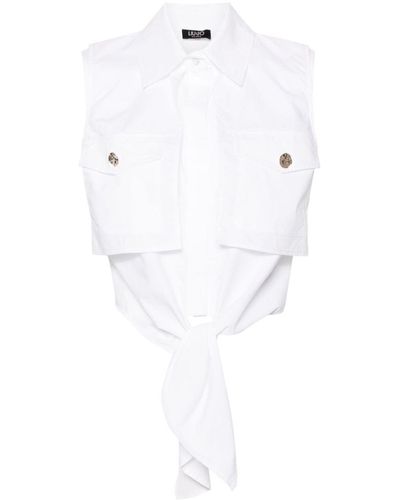 Liu Jo Sleeveless Cotton Shirt With Knot Detail - White