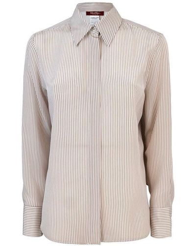 Max Mara Studio Striped Long-sleeved Shirt - Gray