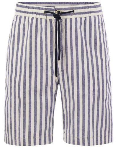 Vilebrequin Striped Cotton And Linen Bermuda Shorts - Blue