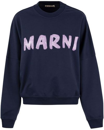 Marni Cotton Sweatshirt With Print - Blue