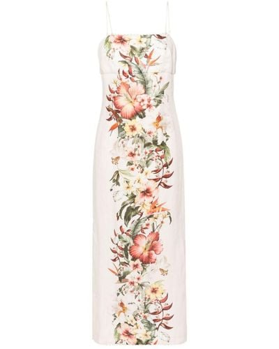 Zimmermann Floral Print Linen Pencil Dress - White
