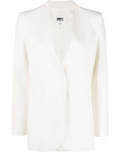 MM6 by Maison Martin Margiela Wool Blend Blazer Jacket - White