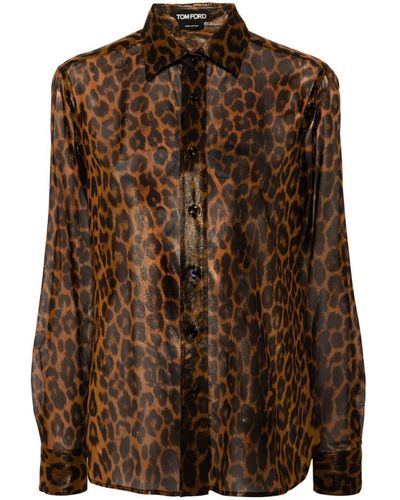 Tom Ford Leopard-print Silk Shirt - Brown