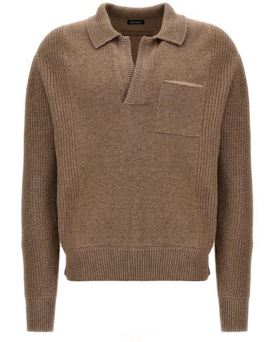 Zegna V-neck Sweater Sweater, Cardigans - Brown