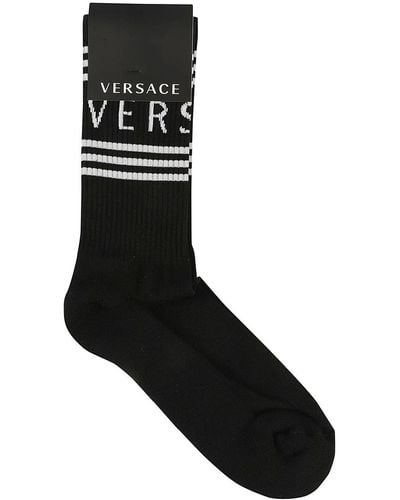 Versace Ribbed Socks With Logo Print - Black