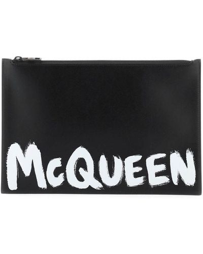 Alexander McQueen 'mcqueen Graffiti' Leather Flat Pouch - Black