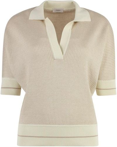 Agnona Contrast Trim Knitted Polo Shirt - Natural