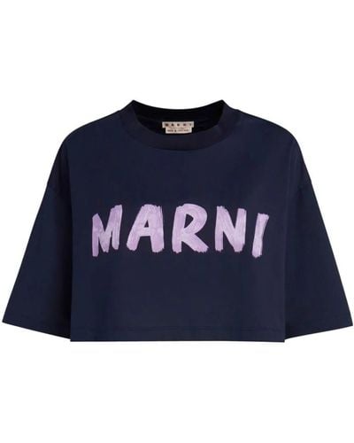 Marni Cropped T-shirt With Print - Blue