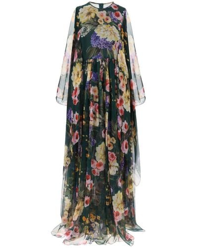 Dolce & Gabbana Chiffon Maxi Dress With Garden Print - Green