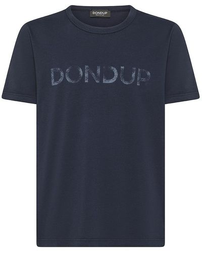 Dondup Cotton T-Shirt With Logo Print - Blue