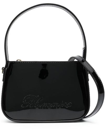 Blumarine Logo Patent Leather Handbag - Black