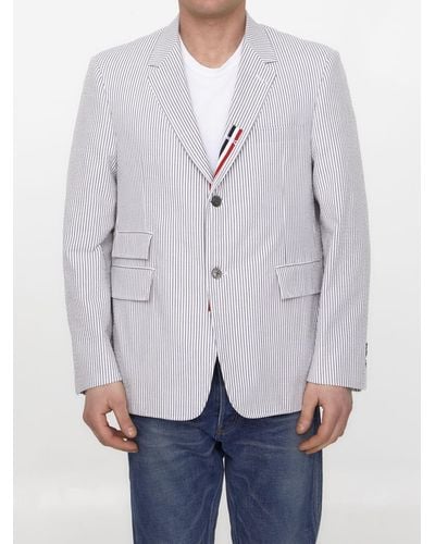 Thom Browne Cotton Seersucker Jacket - Gray