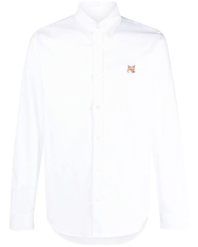 Maison Kitsuné Embroidered Fox-head Cotton Shirt - White