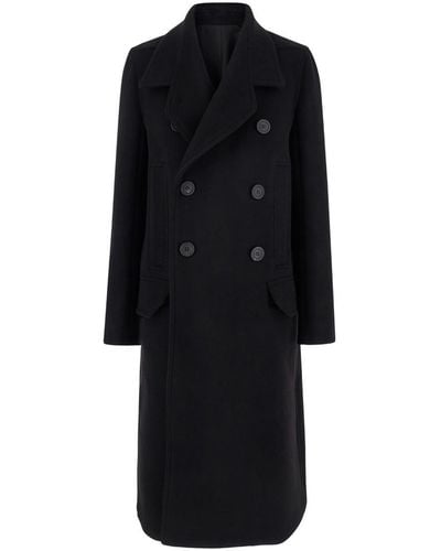 Rick Owens Double-Breasted Long Coat With Wide Revers - Black