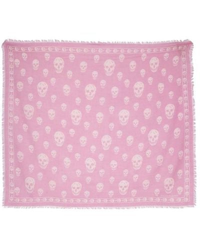 Alexander McQueen Skull-motif Fringed-edge Scarf - Pink