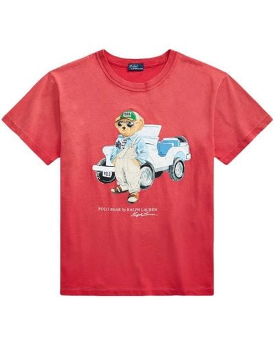 Ralph Lauren Bear-print Cotton-jersey T-shirt - Red