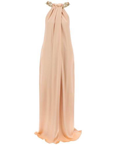Stella McCartney Maxi Satin Dress With Necklace - Natural